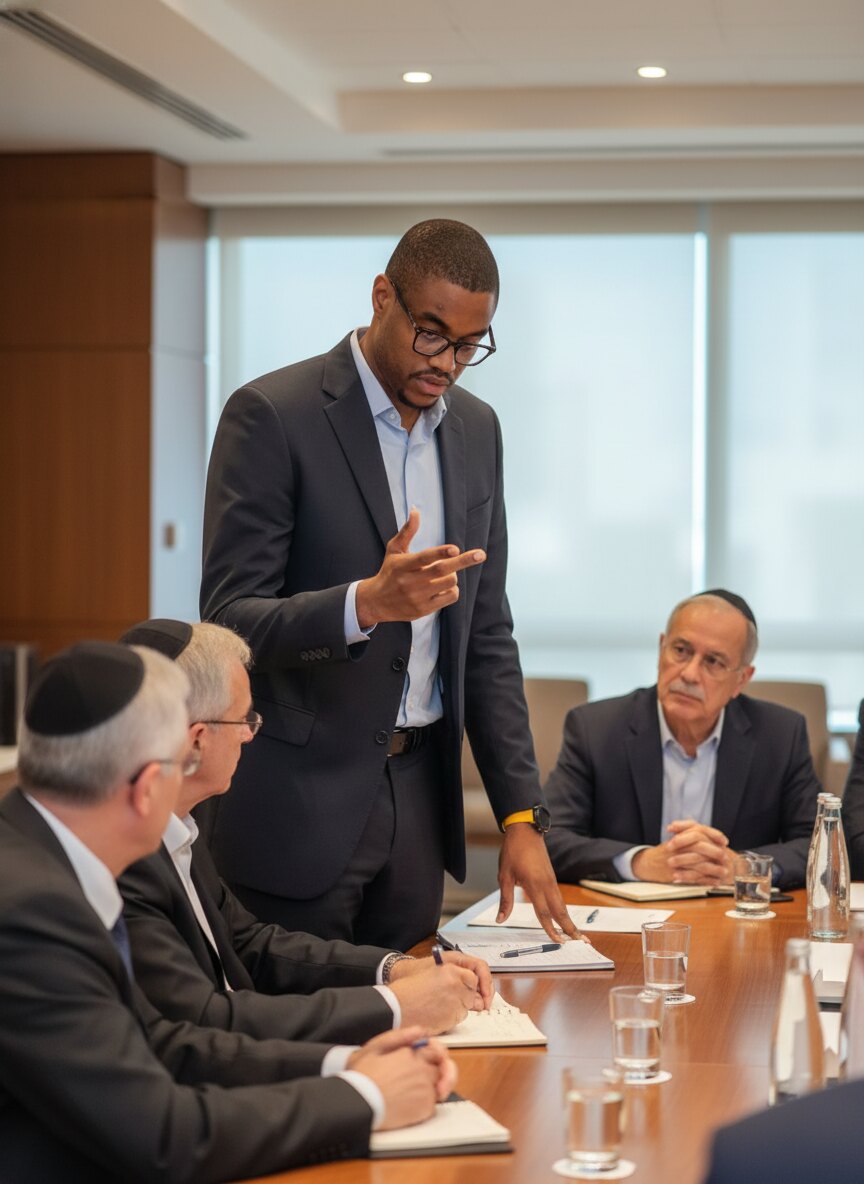 Bryant briefing a room of executives